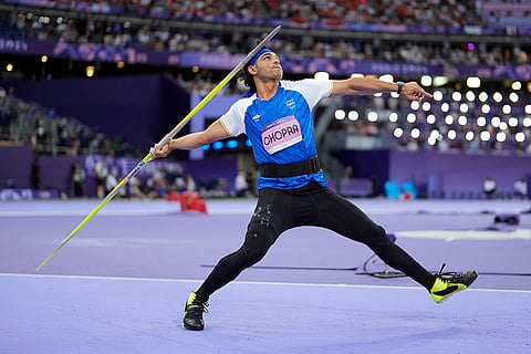 Neeraj Chopra, of India, competes during the men's javelin throw final 